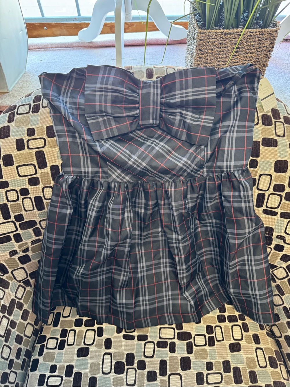 Sans Souci Black Plaid Bow Casual halter top